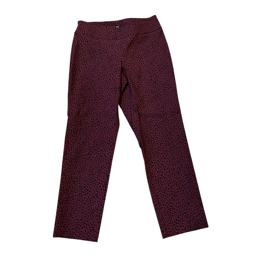 Nic + Zoe Wonderstretch Pants Leopard Print Pull-On Burgundy Womens Size 10 NWT